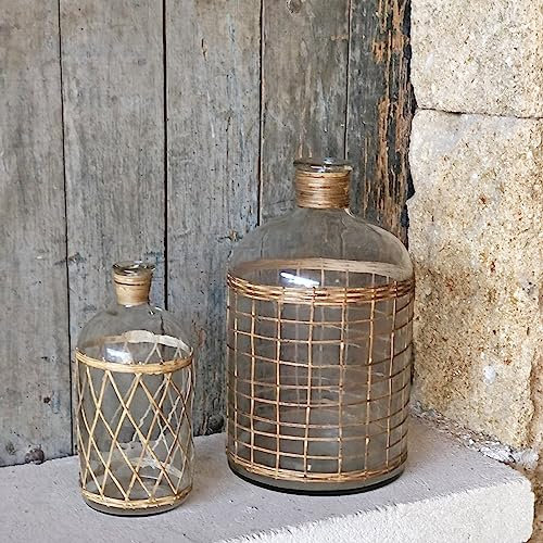 DECOCLICO-Bonbonne en Verre et jonc tressé-L18,000 x l18,000 x h30,000-Verre