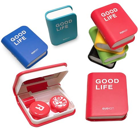 Contact Lens Case Kit, Cute Color Book Fox Contact Lens case with remover tool, Portable contact lens travel storage kit with mirror, container, tweezer, holder (Red)