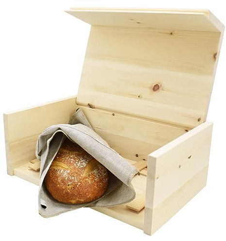 4betterdays.com NATURlich leben! Edler Brotkasten aus Zirbenholz – 42x26x16 cm – mit Einlegegitter und Bäckerleinen – hochklappbar – Handarbeit aus Österreich