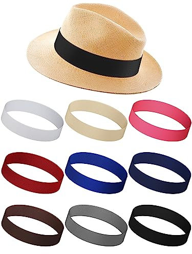 Yahenda 9 Pcs Stretchable Hat Band Panama Fedora Hat Ribbon Band for Women Western Cowboy Costume Headwear Men Straw Hat Accessories, 9 Colors, Black, White, Khaki, Red, Dark Coffee, Gray, M