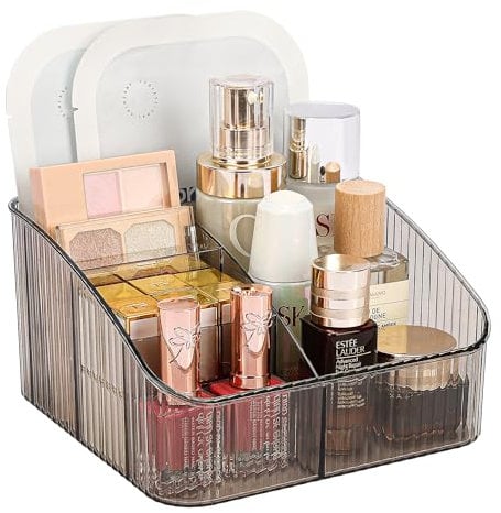 JessLab Maquillaje Organizador, Pet Cuidado de la Piel Organizadores con 5 Compartimento Cosmética Almacenamiento Maquillaje Organizadores para Escritorio Armario Baño Vanidad Encimera, Gris