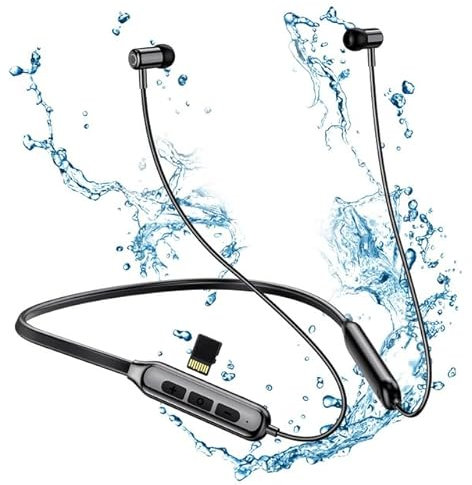 SOPPY Bluetooth 5.0 Kopfhörer Sport in Ear, Sportkopfhörer Magnetisches Ultraleicht Ohrhörer Unterstützt TF Karte Kabellose Nackenbügel-Ohrhörer mit Mikrofon/IPX5/25 Std. Spielzeit, Schwarz