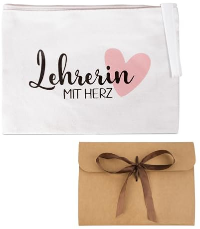 COLOFALLA Lehrerin Geschenk Abschiedsgeschenk Lehrerin mit Herz Erzieherin Geschenk Weiße Kosmetiktasche mit Verpackung Federmäppchen Kosmetiktasche Schminktasche Danke Geschenke