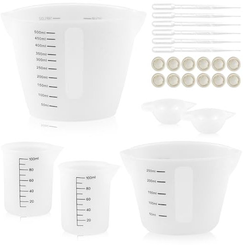 Silikon Messbecher Epoxidharz Messbecher Set 500ml/250ml/100ml/10ml Silikon Becher für Epoxidharz Messbecher mit Skala Pipetten Fingerlinge für Gießformen Schmuckherstellung