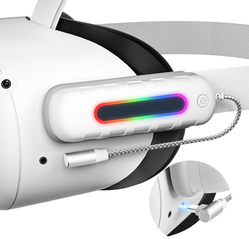 Saqico Batterie pour Oculus Quest 2, puissance étendue de 5000 mAh avec lumières RVB multicolores, accessoires légers et portables pour 2 à 4 heures de lecture supplémentaires