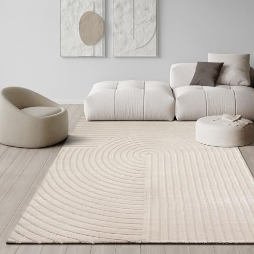 the carpet Knight Luxuriöser Wohnzimmerteppich mit Soft-Touch-Kurzflor, 3-D Effekt und Raffinierten Glanzdetails in Hoch-Tief Struktur, Beige, 80 x 300 cm