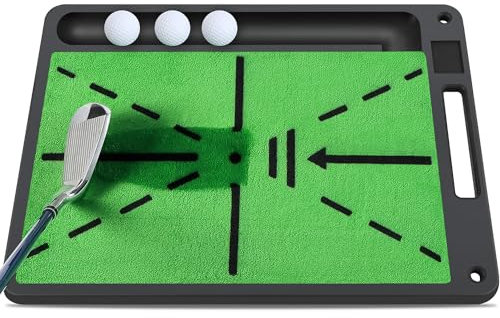 Golf Swing Training Mat, 13x17 Premium Golf Practice Mat for Swing Detection, Professional Golf Impact Mat with Integrated Ball-Tray, Heavy Duty Non-Slip Rubber Bottom, for Indoor Practice