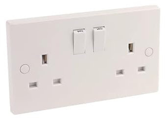 13A Double White Switched Socket Electrical Outlet with Fixing Screws & Double Pattress Back Box Surface Mounted 2 Gang (1, Double Socket ONLY)
