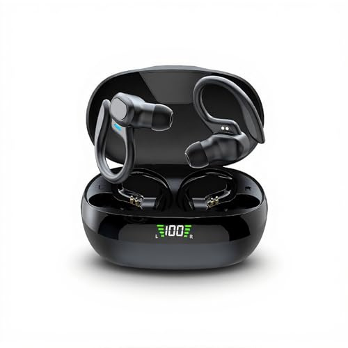 Yunir Auriculares Inalámbricos BT, HD con Cancelación de Ruido Inteligente, Sonido Envolvente Estéreo 4D, Auriculares Deportivos, con Ganchos para los Oídos, Cable de Datos, para