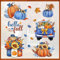 Mfault Hello Fall Blue Pumpkin Window Clings 4 Sheets, Autumn Truck Mason Jar Sunflower Stickers Decals Decorations, Maple Leaves Squirrel Scarecrow Seasonal Home Kitchen Decor