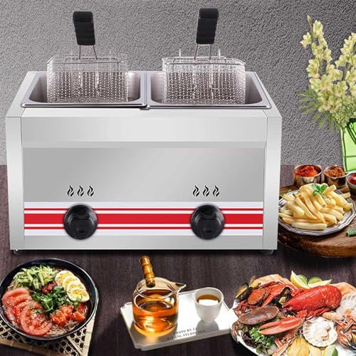 Commercial Dual Tank Deep Fryer- 10L/20L/30L Large Capacity Multi-Function Gas Fryer With Basket Stainless Steel Double-Cylinder Gas Fryer For Restaurant For Home Kitchen