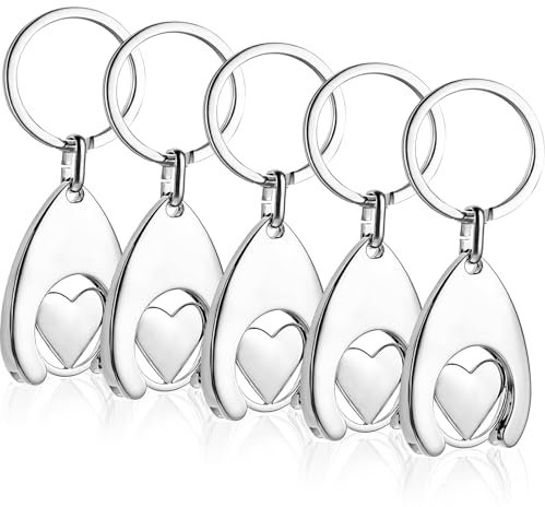 WOUMON 5 Pièces Jeton de Caddie, Universel Puce pour Caddie en Metal, Portatif Porte-Clés de Chariot, Jeton pour Caddie en Acier Inoxydable (Style 3)