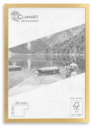 CLAMARO 'COLLAGE 20' Bilderrahmen 60x80 handgefertigt nach Maß | Gold glänzend | Moderner 20 mm breiter slim Design MDF Holzbilderrahmen inkl. Acrylglas, Rückwand und Aufhänger