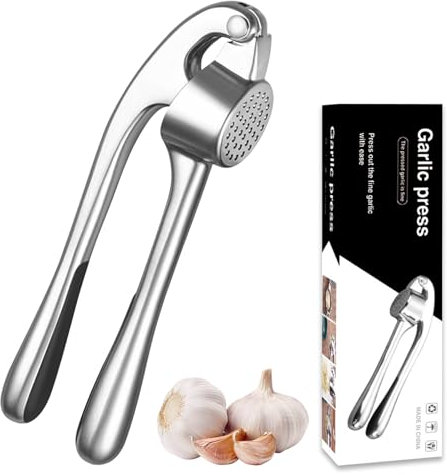 Knoblauchpresse Spümaschinenfest, Garlic Press mit leicht zu drückendem Griff-Praktischer Küchenhelfer Knoblauch Crusher für Knoblauch & Ingwer ohne Schälen, Profi Knoblauchpressen Ingwerpresse Silber