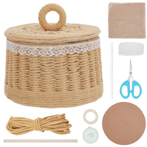 FREEBLOSS Flechtkorb-Set: Rundes DIY Flechtkorb-Set aus Karton mit Baumwollfaden und Holzstäbchen für Anfänger - Korbflechtzubehör für Erwachsene