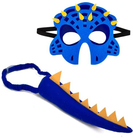 BEBAOVO Dinosaur Costume Dinosaur Tail and Mask for Halloween Dinosaur Costume Accessories Dress Up Party Dino Mask Dino Tail, Dark Blue, One Size