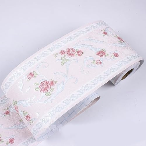 RexXuviant Wallpaper Border Self Adhesive Wall Stickers 3D Printing Border Removable Baseboard Decal Decoration for Living Room Bathroom Kitchen Tiles Pink Little Flower 10.6 CM X 500CM