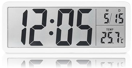 InteDesign Digital Wall Clock, Clock Bedside, Large Digital Wall with 12/24 Hr,Temperature,Charge Ports,Battery Operated, for Bedroom Living Room School Office Garage (white)