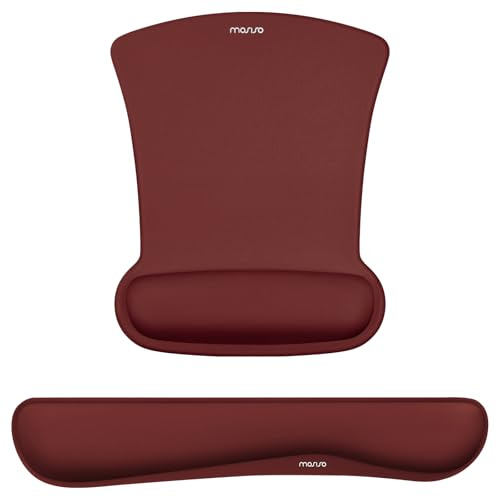 MOSISO Repose-Poignets pour Tapis de Souris & Clavier,Tapis de Souris Ergonomique Base Antidérapante Home/Office,Pain Relief & Easy Typing,Cushion avec Neoprene & Raised Memory Foam,Vin Rouge