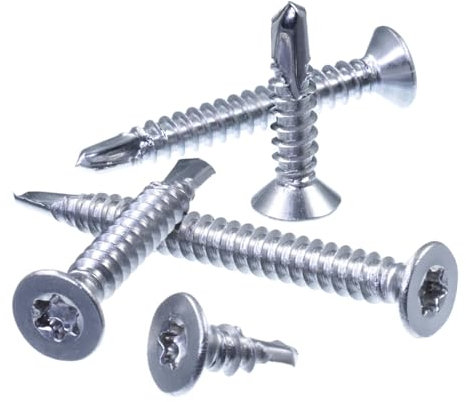 SECCARO Lot de 150 vis à tôle à tête fraisée 6,3 x 32 mm, en acier inoxydable A2, pointe de forage, ISO 15482 / DIN 7504, TX/six pans creux