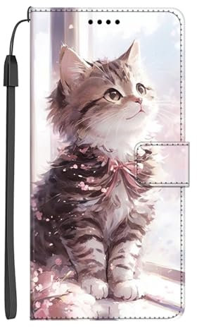 EuoDuo Coque pour Huawei P20 Pro Étui Rabattable Motif Fleur de Cerisier Chat Housse Portefeuille en Cuir PU Téléphone Portable Folio Case avec Porte-Carte Magnétique Protection