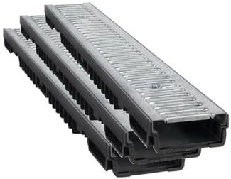 3x Marley 1m Entwässerungsrinne Kunststoff Rost Stahl verzinkt bis 1,5t belastbar L100xB13xH5,5cm Stegrost Rinne Bodenrinne Terrassenrinne