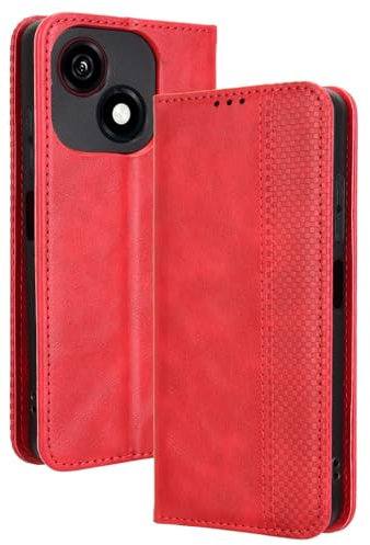 XINNI Protective Phone Case for ZTE Blade A35e, PU/TPU Vintage Flip Leather Shockproof Cover Magnetic Book Style Wallet, Red