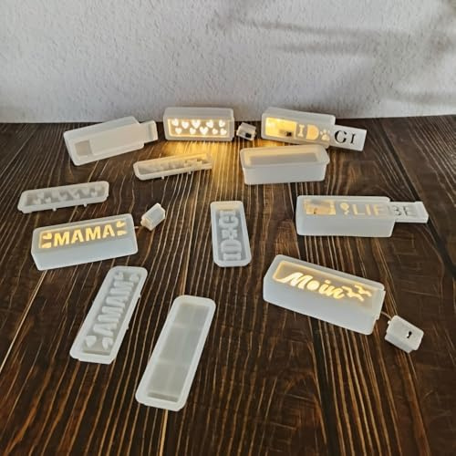 Skeadex Silikonformen Gießformen Frühling,7 Stück Silikonform Buchstaben Geschenkbox Kleine Gießformen Silikon Frühling Gips zum Gießen Silikonformen Buchstaben Kästchen MAMA Moin Herz (A)