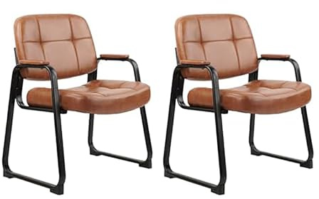 CLATINA mit gepolsterten Armlehnen, Leder, stationärer Schlittenfuß, Keine Räder Big & Tall Wartezimmerstühle, Büro, Gästestuhl für Empfang, Lobby, Zuhause, Meeting, Konferenzen, Braun, 2er-Set