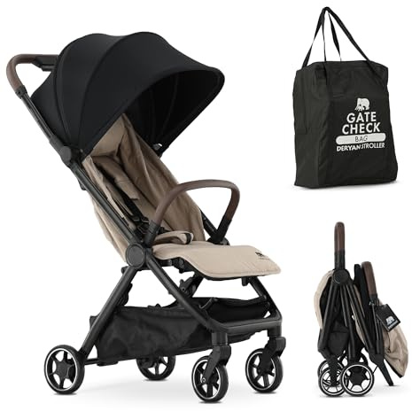 Deryan Air Reisebuggy Kinderwagen fürs Flugzeug-Handgepäck - Ultraleichter kompakter Buggy bis 22 kg (0-4 Jahre), faltbarer Kinderbuggy mit Transporttasche, UPF 50+ Sonnendach, Liegefunktion, Nougat