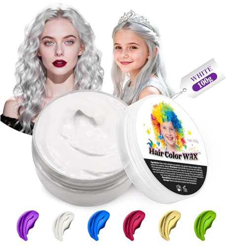 JJKOL Temporäre Weiß Haarfarbe Wachs, Weiß Haartönung Temporäre Haarfarbe, Instant Hair Cream Mud Natürliche Frisur Pomade, Styling Haartone für Männer Frauen, Haar Wachs für Party Cosplay Halloween