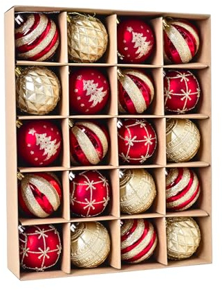 Red Gold Christmas Baubles, 20pcs 6cm Christmas Tree Ball Ornaments Set, Shatterproof Xmas Tree Decorations