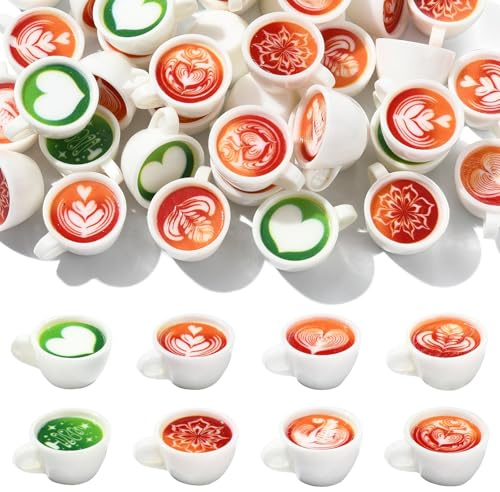 Stiesy Lot de 40 tasses à café miniatures en résine, 8 styles, cafés, latte, matcha, figurines pour décoration de maison de poupée et micro paysage