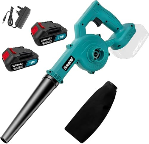 Akku Laubbläser，Ersatz für Makita DUB185Z, mit 2x3000mAh Akku und Ladegerät，Akku-Gebläse Laubsauger 18V Ersatz 2-in-1 für Staubsammelfunktion, Staubsauger Von der