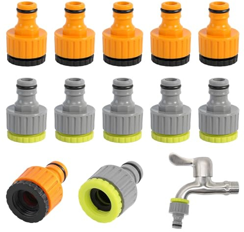 12 Stück Gardena Hahnverbinder,1/2 Zoll 3/4 Zoll Gardena Wasserhahn Adapter | 2-in-1 Schlauchanschluss Wasserhahn Set mit Innengewinde für Home Waschmaschine Yard Bewässerungs