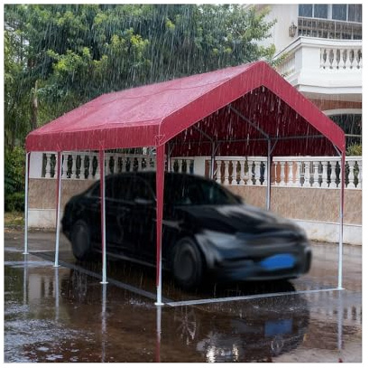 Robustes, Wetterfestes Carport-Zelt Mit Metallrahmen Für Traktoren, LKWs, Wohnmobile Und SUVs(Red,9.8x19.6x6.5 ft)