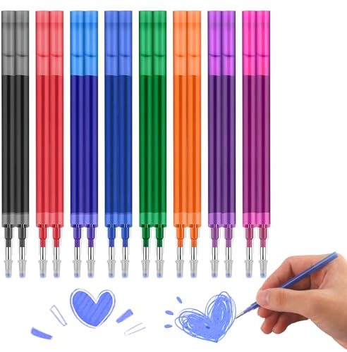 16 ricariche di ricambio per penne gel cancellabili, compatibili con FriXion Ball, Clicker, Slim & Eberhard Faber | 0,7 mm, lunghezza 11 cm | 8 colori: blu, nero, rosso, verde, viola, magenta