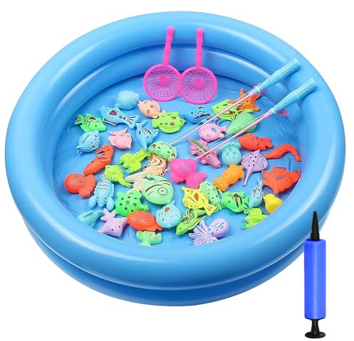 DAJASD Angelspiel, 50 Stück Magnetisches Angeln Spielzeug, Angelspiel Badespielzeug, Badewannenspielzeug Kinder mit Pool, Fische Angeln Spiel
