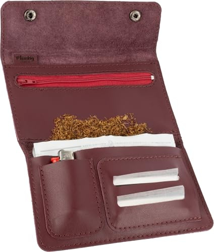 Portatabacco in Vera Pelle Artigianale – Astuccio Porta Tabacco con Zip e Tasche per Cartine, Filtri e Accendino - Made in Italy (Borgogna)