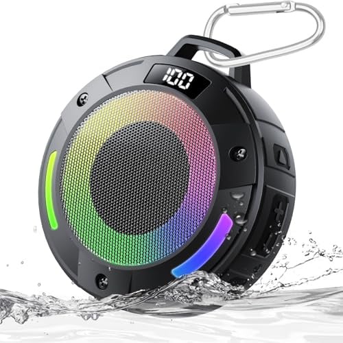 Tragbarer Mini Bluetooth Lautsprecher, Musikbox Bluetooth mit Licht, Kräftiger Klang, IP68 Wasserdicht/Staubdicht, Schwimmfähig, 20h Spielzeit, TWS & TF-Karte, Bluetooth Box für Dusche/Wandern/Reisen