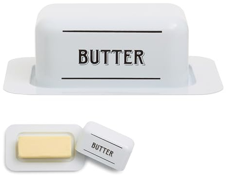 Premier Housewares Rectangular White Metal Butter Dish | Metal Build Butter Dish With Lid For Dining Table | Elegant Design Butter Dish For Breakfast | Versatile Butter Dish