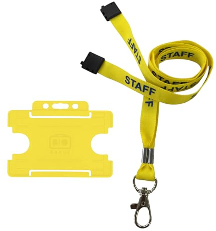 Customcard Ltd Staff Lanyard Yellow and Single-Sided ID Badge Holder -Single Safety Break & Metal Clip -Ideal for School, Office, Events - Secure Lanyard Staff Badge Holder with Card Slot (Pack of 10)