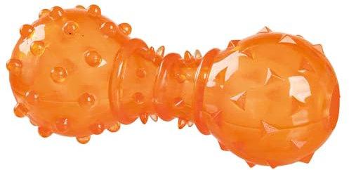 TRIXIE Snack-Hantel für Hunde, 34930, orange, 12 cm, Gummi, befüllbar mit Snacks, zwei Öffnungen