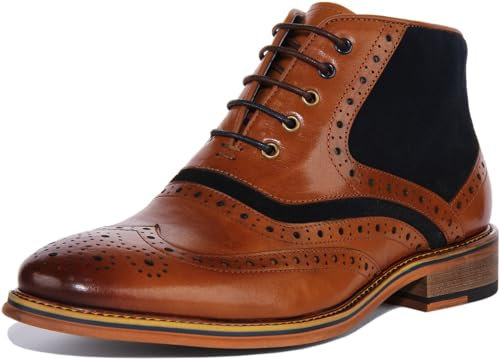 Justin Reece - Stivale da uomo in pelle con lacci e suola in gomma effetto pelle invecchiata, Marrone (Marrone e blu.), 42 1/3 EU