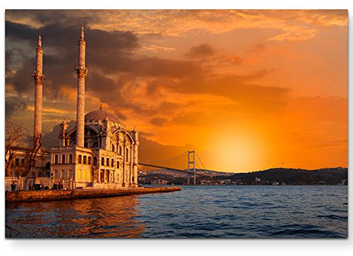 Eau Zone Wandbild auf Leinwand 120x80cm Ortaköy-Moschee bei Dämmerung – Istanbul