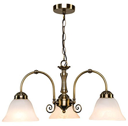 Elegant Diner Ceiling 3 Light Pendant - Antique Brass - Alabaster Glass