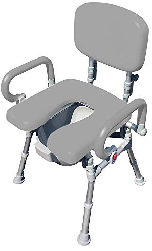 UltraCommode™ Faltbarer Toilettenstuhl und Duschstuhl, weich, warm, gepolstert, tragbarer und faltbarer XL-Toilettensitz mit offener Vorderseite, gepolsterte, schwenkbare Armlehnen, verstellbare Höhe