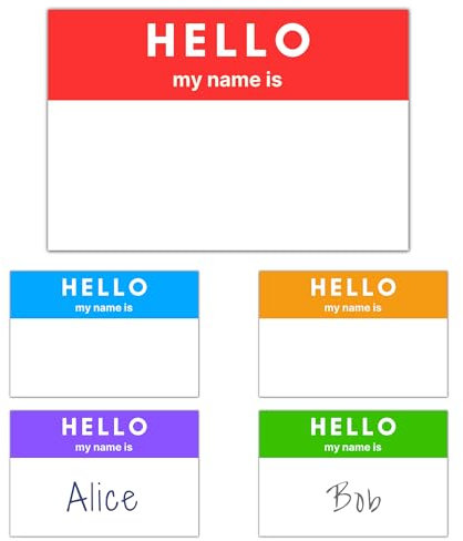 250 Stück - Hello My Name Is Sticker, Namensschilder Aufkleber - 75 x 50 mm, 5 Farben