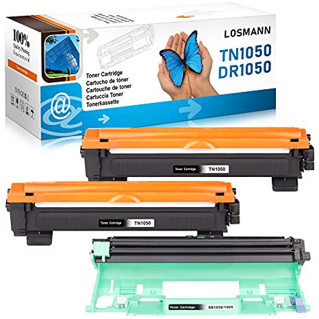 LOSMANN 2X Toner-Kartusche & 1x Trommel Kompatibel für Brother TN1050 DR1050 für Brother HL-1112A HL-1112E HL-1112 Series HL-1201 HL-1210W HL-1211W HL-1212W MFC-1810E MFC-1815 MFC-1910 W (3-Pack)
