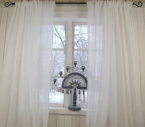 LillaBelle Vorhang LIA Weiß Gardinen Schal 130x240 cm 2 Stück Crash Crincle Knitter Look Gardinenset Landhaus Loft Style Shabby